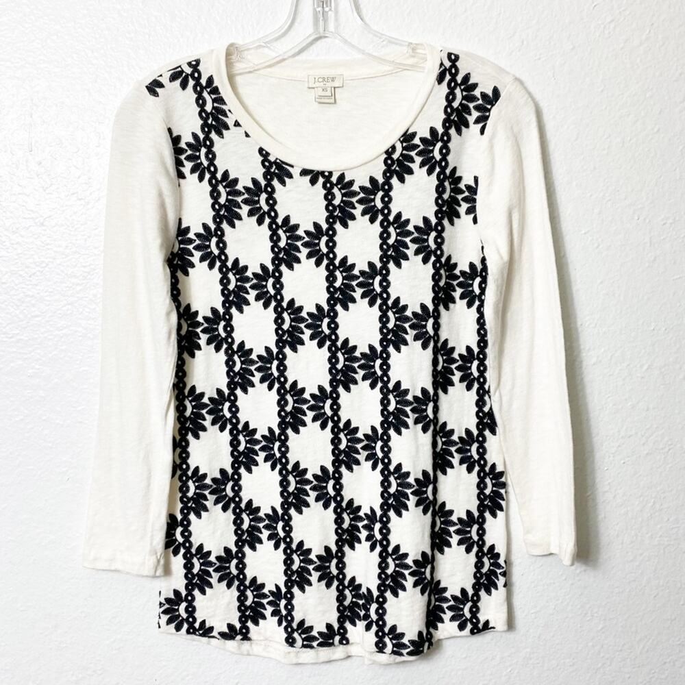 J. Crew Embroidered Women Cotton XS Long Sleeve Top Sweater